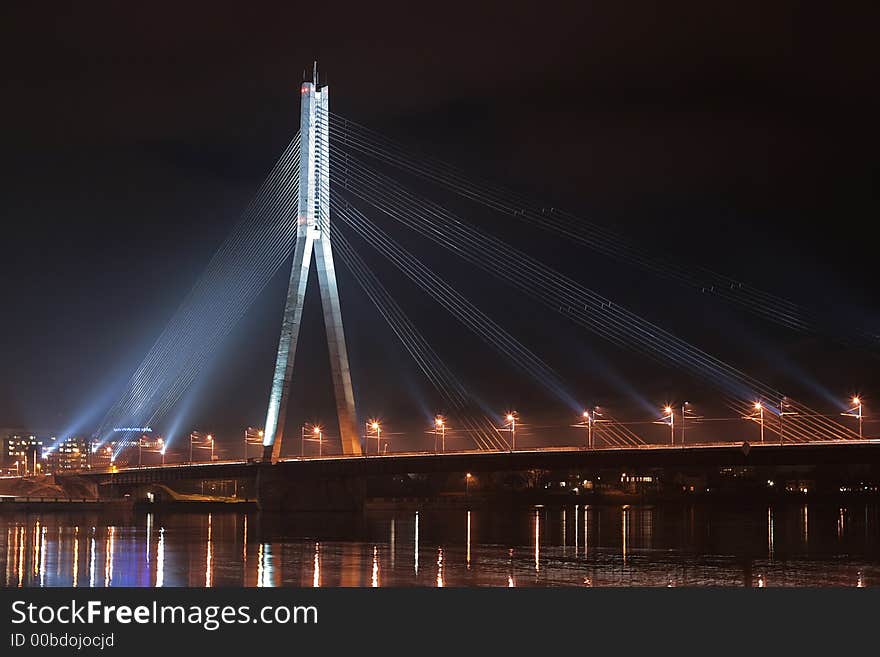 The night scene of the Vansu bridge over river Daugava, Riga, Latvia. The night scene of the Vansu bridge over river Daugava, Riga, Latvia