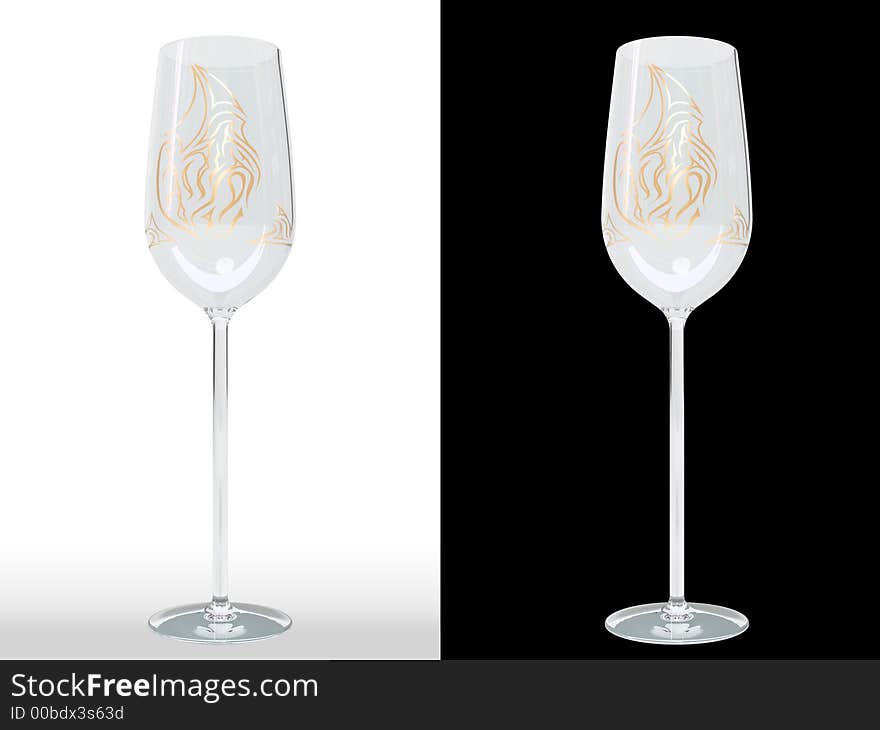 Wine-glass isolated on bright and dark (for good masking)background (3d,HDRI,GI)