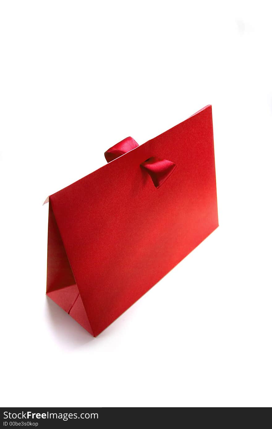 Red Present Box Made Of Rough Card Cardboard.