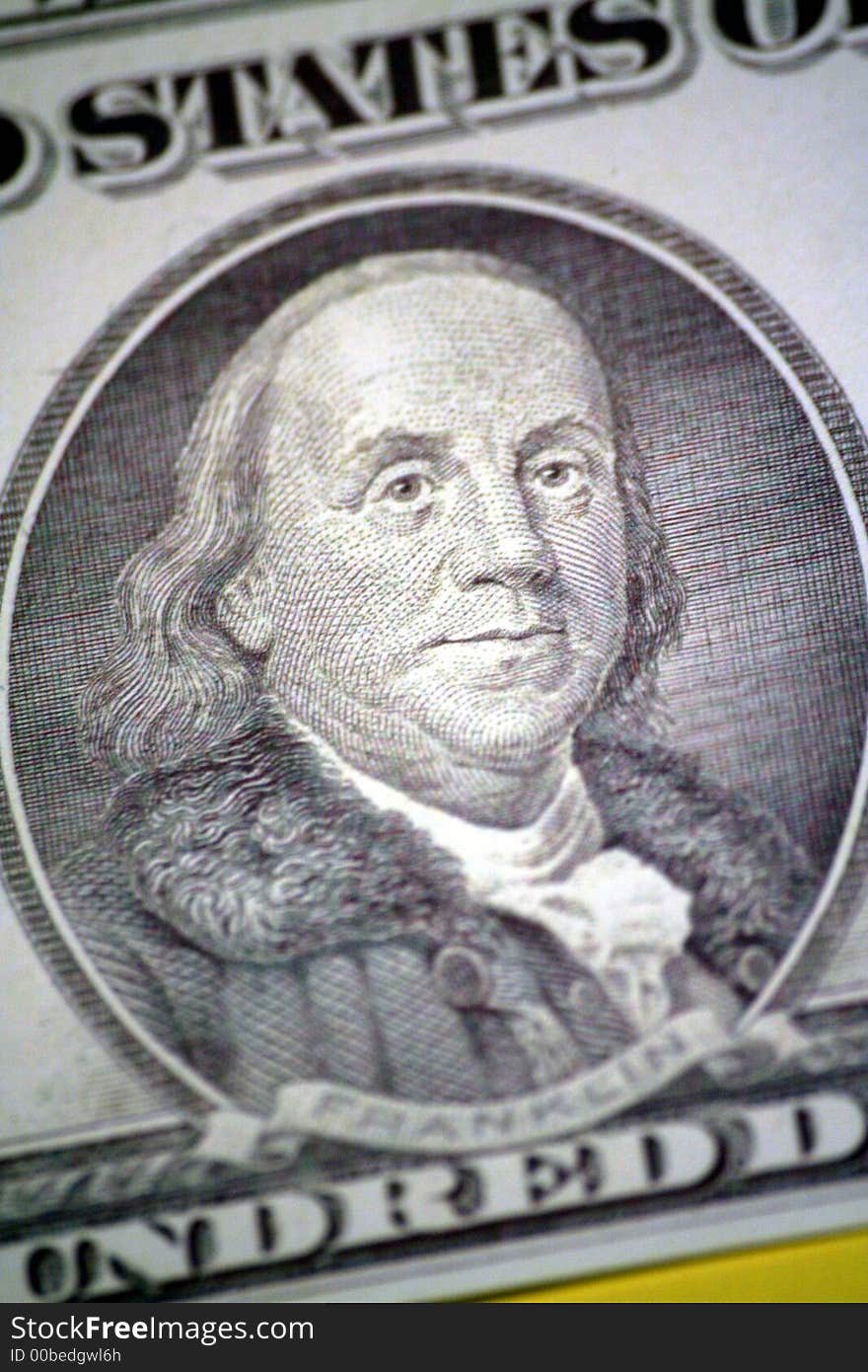 100 dollar banknote detail (Franklin)