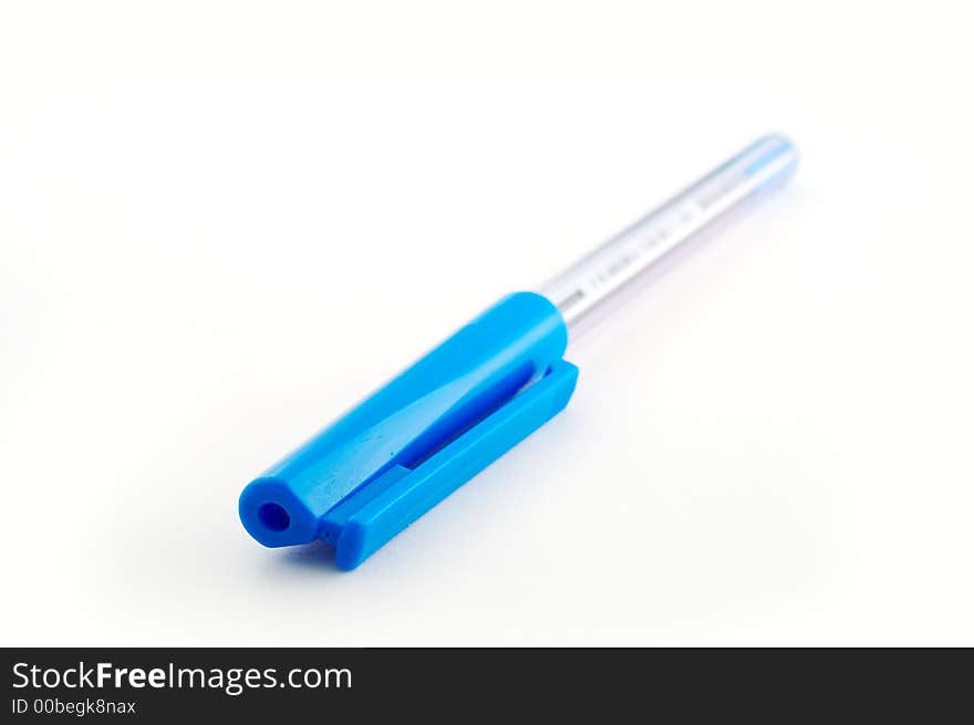 Blue plastic pen isolated on white