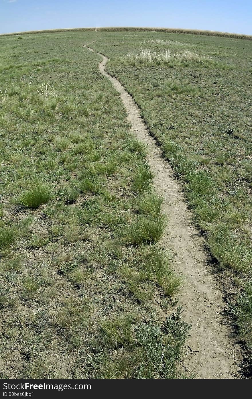 A path in steppe leaving over-the-horizon