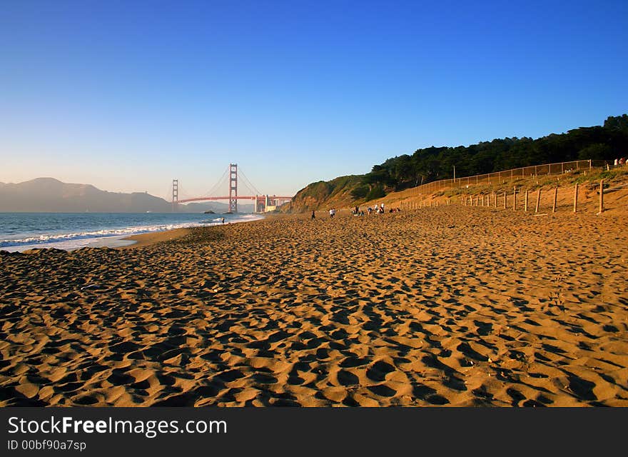 Baker Beach is a state and national public beach on the Pacific Ocean coast, on the San Francisco peninsula. Baker Beach is a state and national public beach on the Pacific Ocean coast, on the San Francisco peninsula