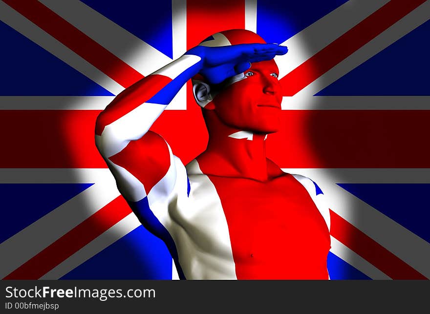 A man with the Union Jack flag on his body its the flag of Great Britain. A man with the Union Jack flag on his body its the flag of Great Britain.