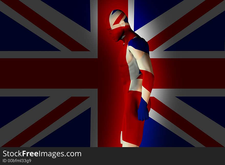 A man with the Union Jack flag on his body its the flag of Great Britain. A man with the Union Jack flag on his body its the flag of Great Britain.