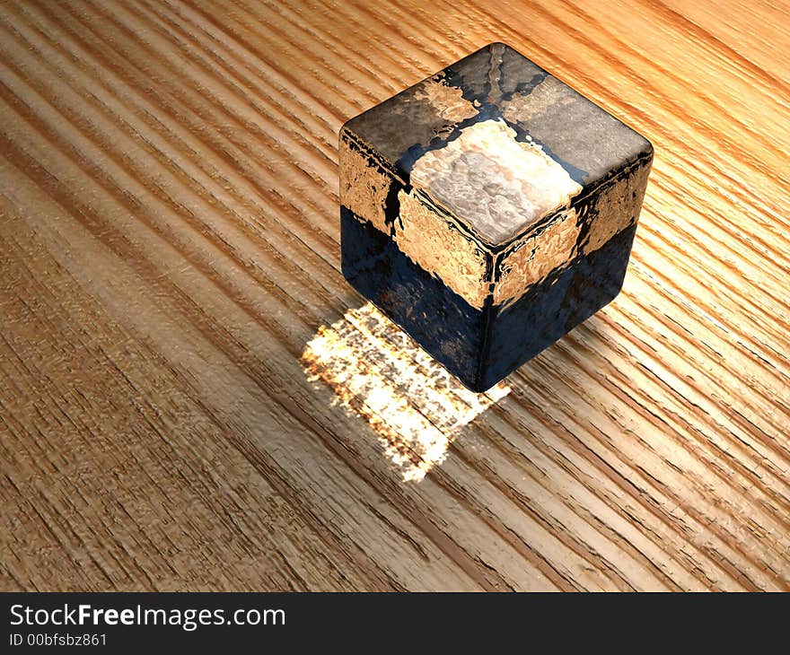 A levitating ice cube casts (3D computer render). A levitating ice cube casts (3D computer render)