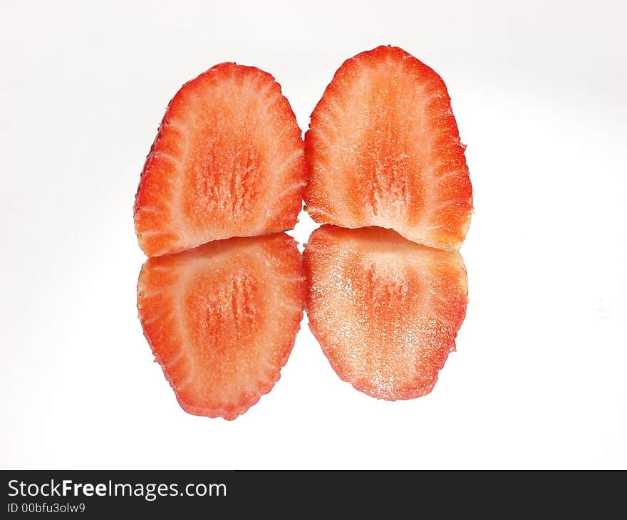 Fresh strawberry on mirror background with full reflection. Fresh strawberry on mirror background with full reflection