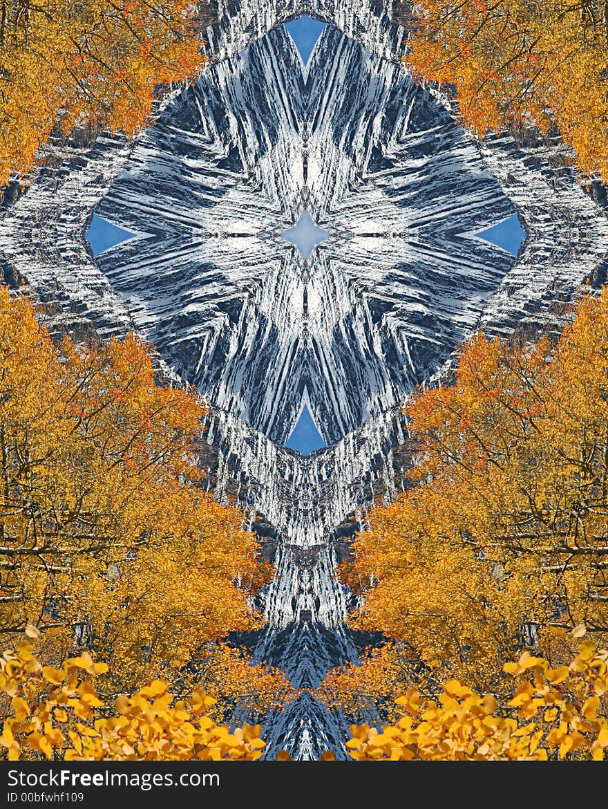 Kaleidoscope cross from photo of the Maroon Bells and golden aspens in autumn, Colorado. Kaleidoscope cross from photo of the Maroon Bells and golden aspens in autumn, Colorado