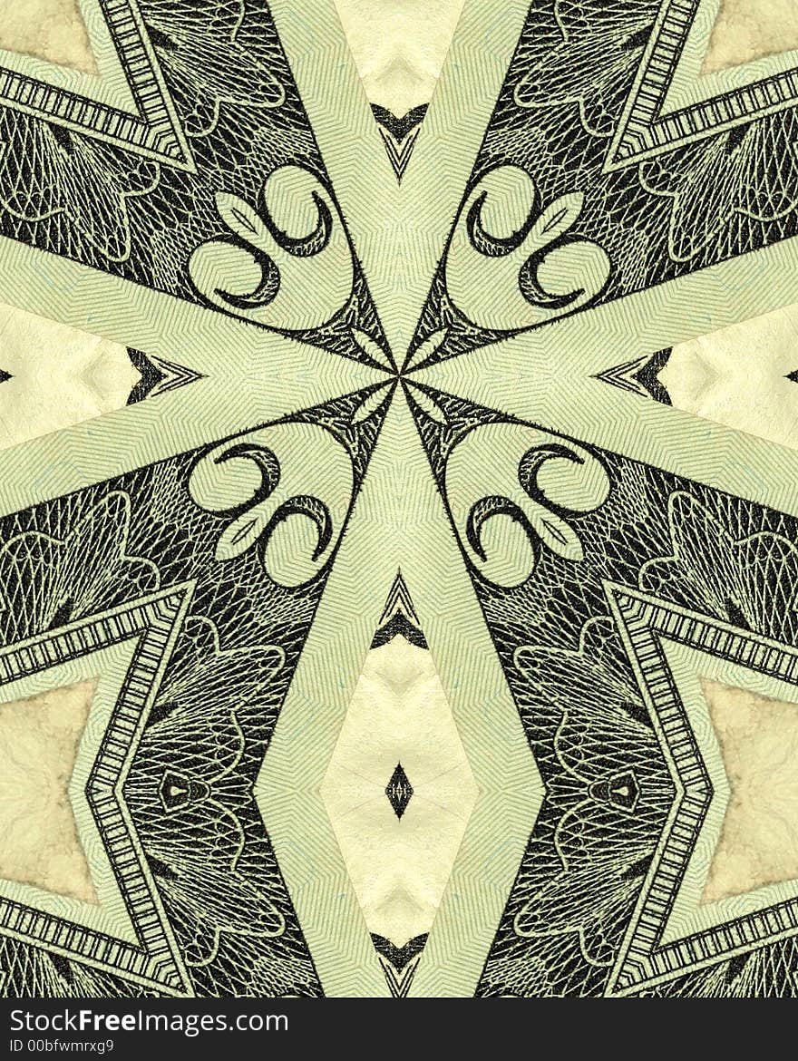 Kaleidoscope cross from photo of twenty dollar U.S. bill. Kaleidoscope cross from photo of twenty dollar U.S. bill