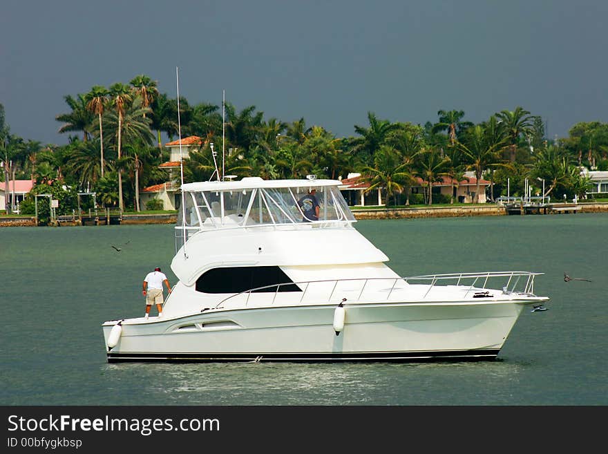 Boat traviling Intercoastal Waterway. Johns Pass Florida. Boat traviling Intercoastal Waterway. Johns Pass Florida