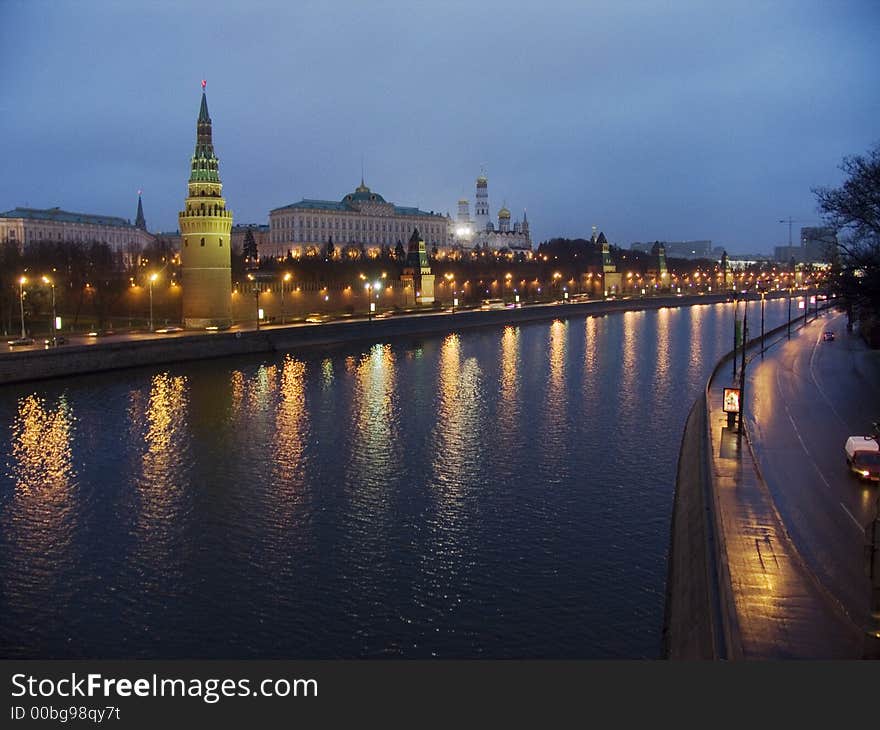 View of the Moscow Kremlin in the evening