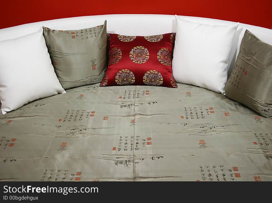 Pillows on sofa and hieroglyph. Pillows on sofa and hieroglyph