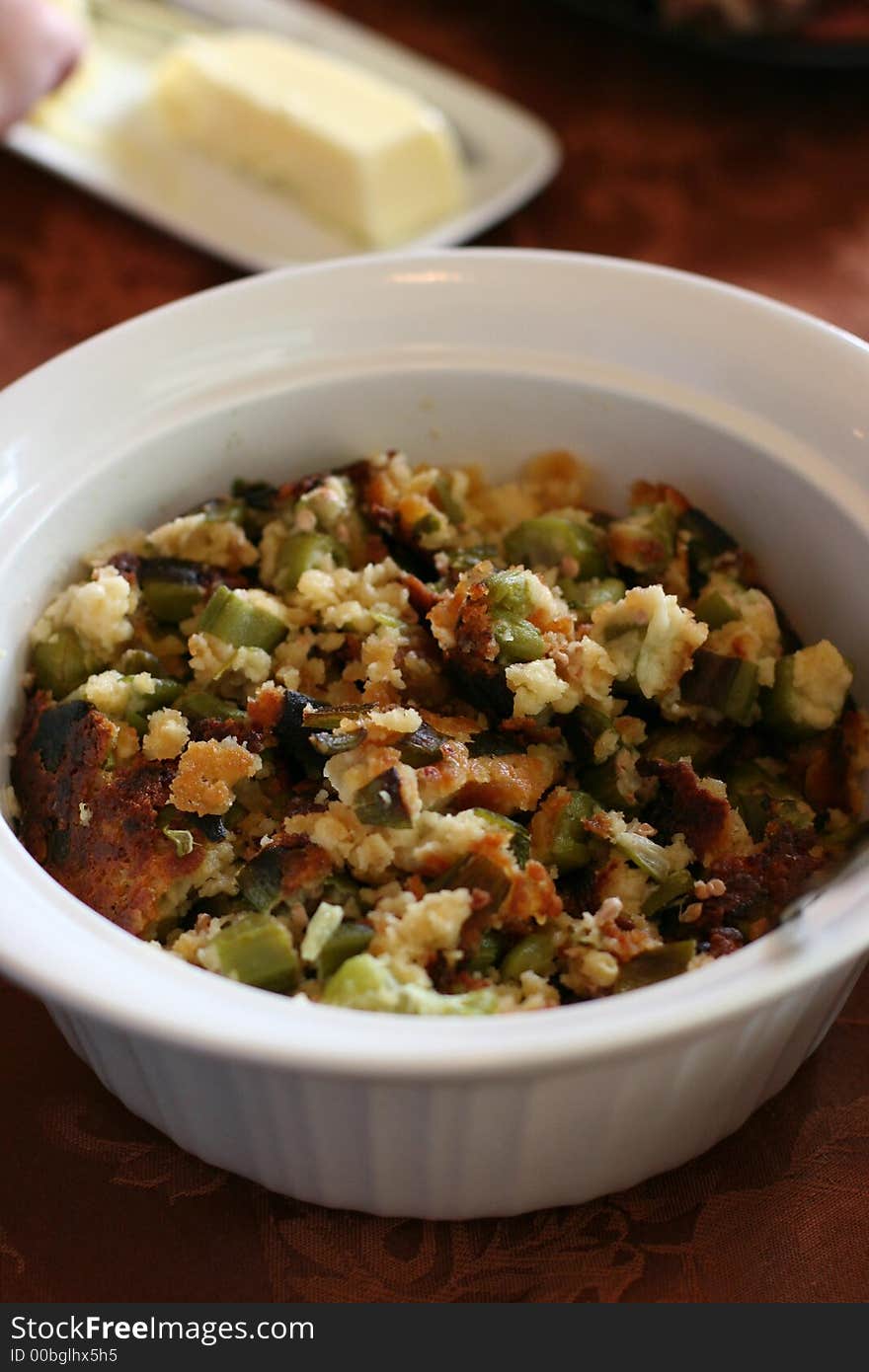 Vegetables and butter on the table during the thanksgiving meal