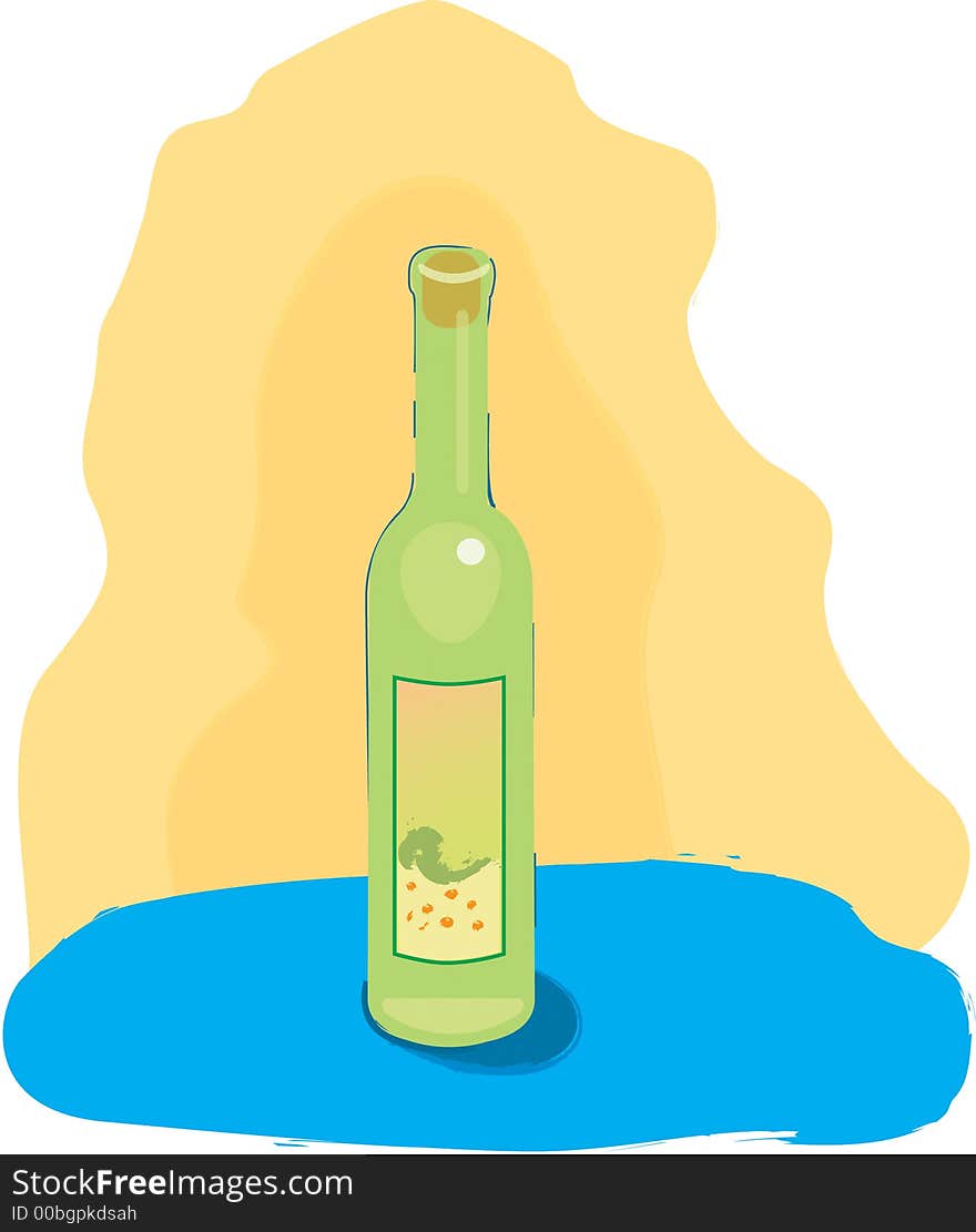 Stylized illustrated green wine  bottle . Stylized illustrated green wine  bottle