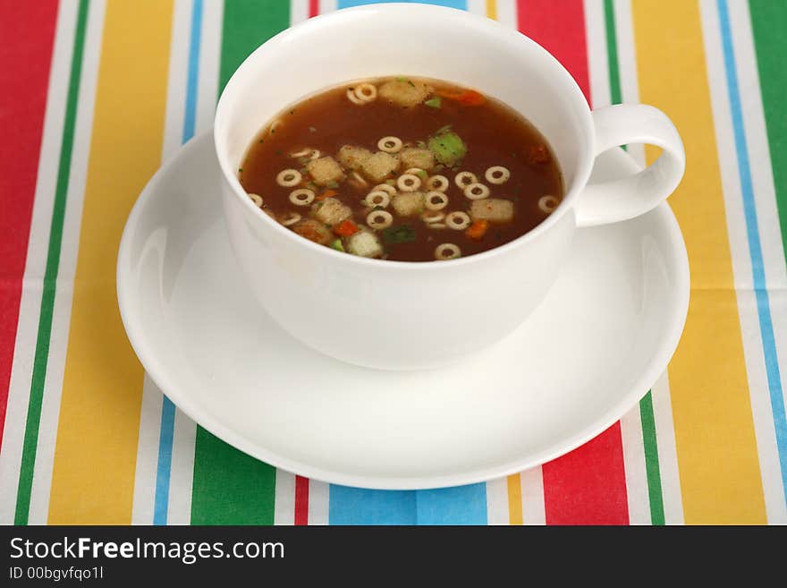 Cup of minestrone soup with croutons. Cup of minestrone soup with croutons