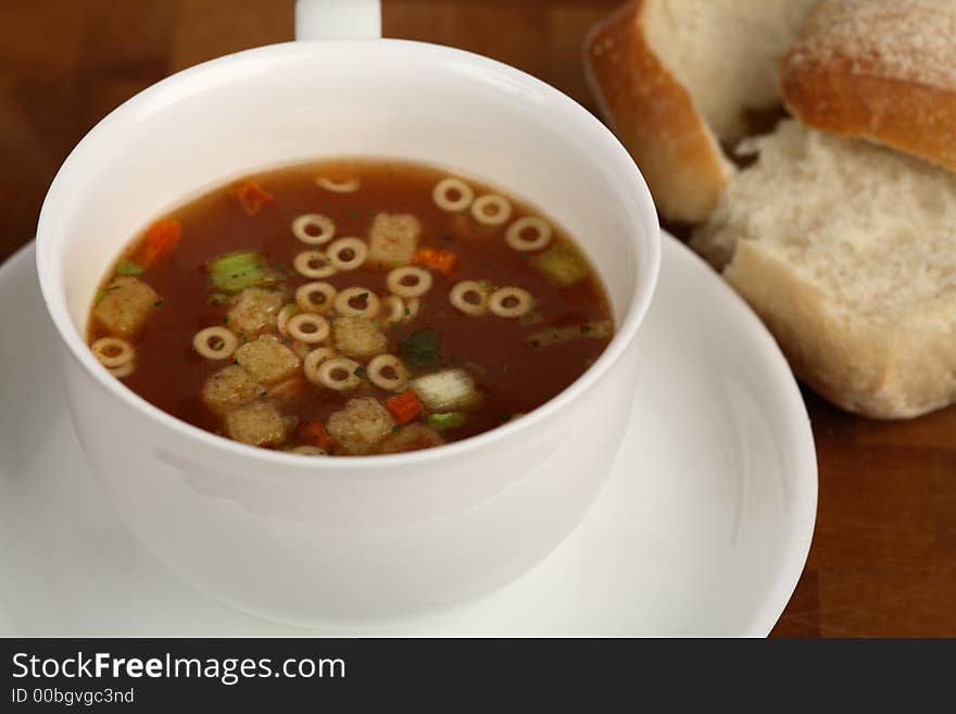 Cup of minestrone soup with croutons. Cup of minestrone soup with croutons