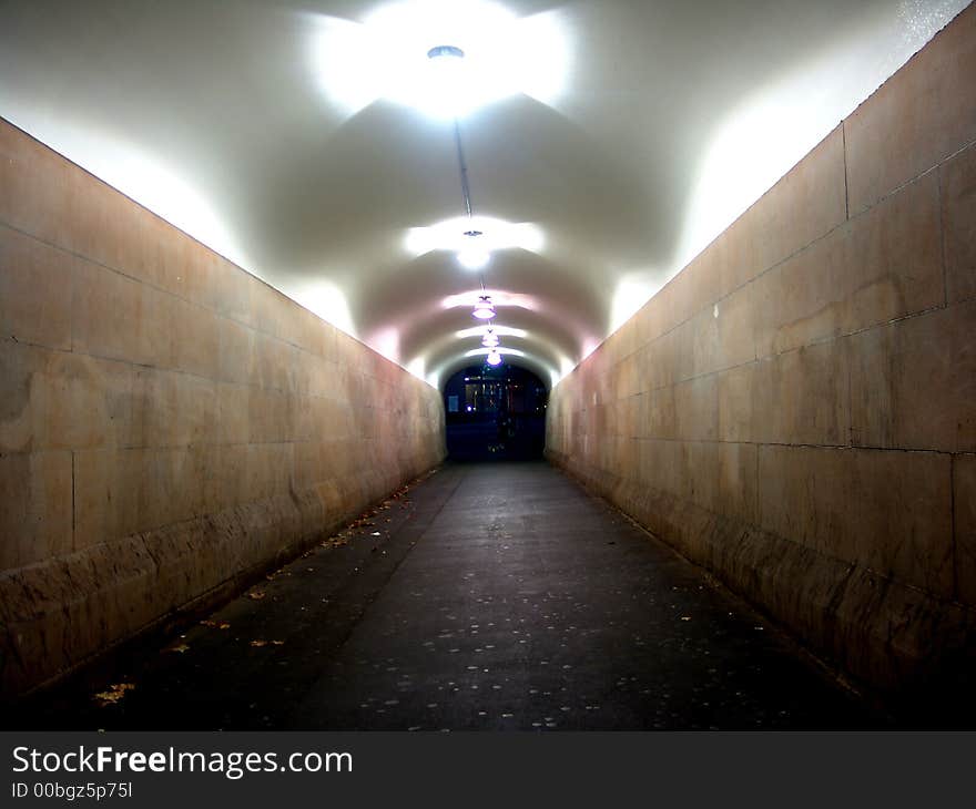 Long tunnel at night