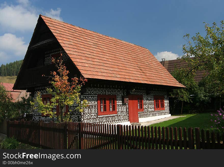 Old folkish cottage with painted walls from the Slovakia