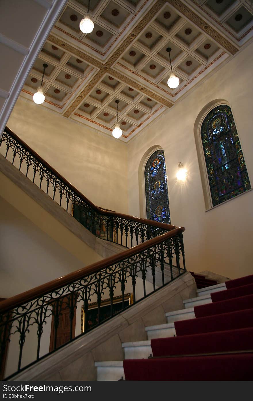 Stairs leading to the second floor in a luxury building. Stairs leading to the second floor in a luxury building