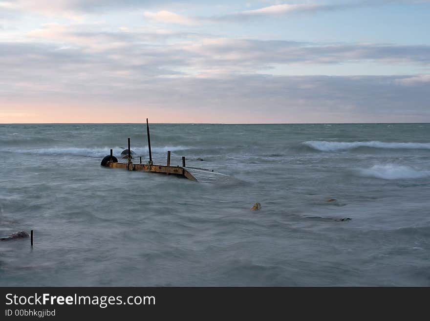 Submerged wooden pierce at the seacoast near Tallinn