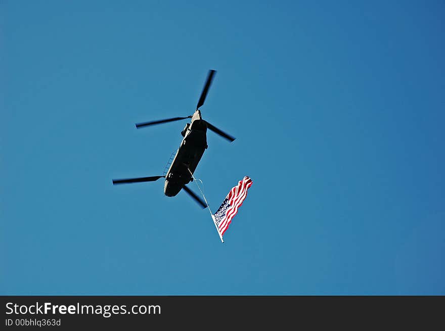 Helicopter flying with the Stars and Stripes. Helicopter flying with the Stars and Stripes