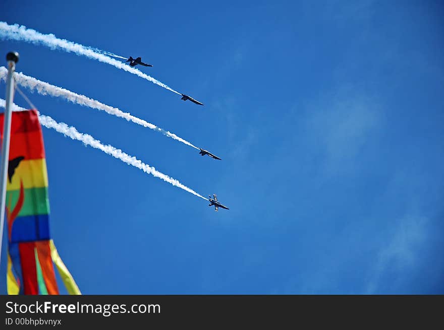 Blue Angels in an inverted fly over. Blue Angels in an inverted fly over