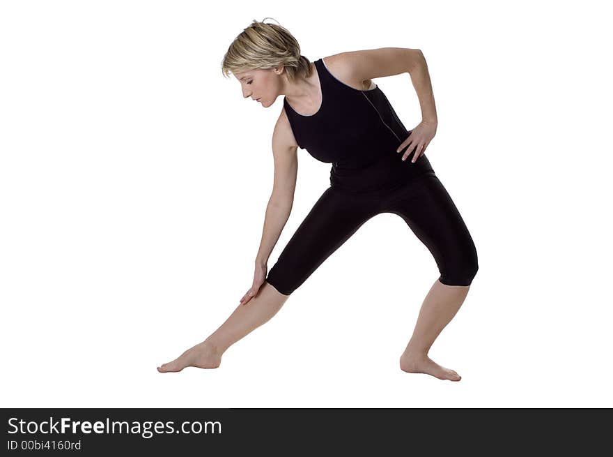 Beautiful young woman stretching on white background. Beautiful young woman stretching on white background