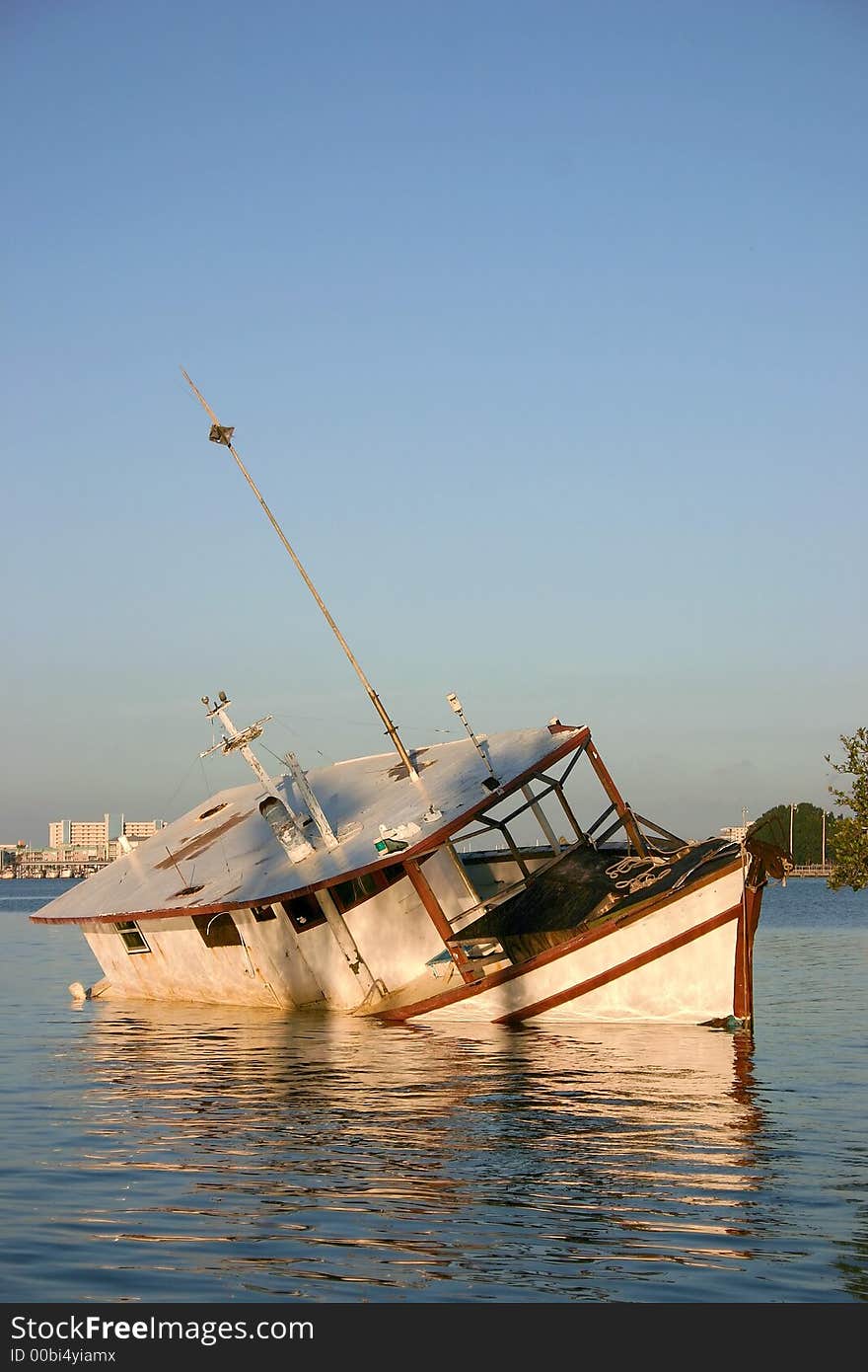 Sunk Fishing Boat on Florida's Gulf Coast. Madeira Beach Florida. Sunk Fishing Boat on Florida's Gulf Coast. Madeira Beach Florida