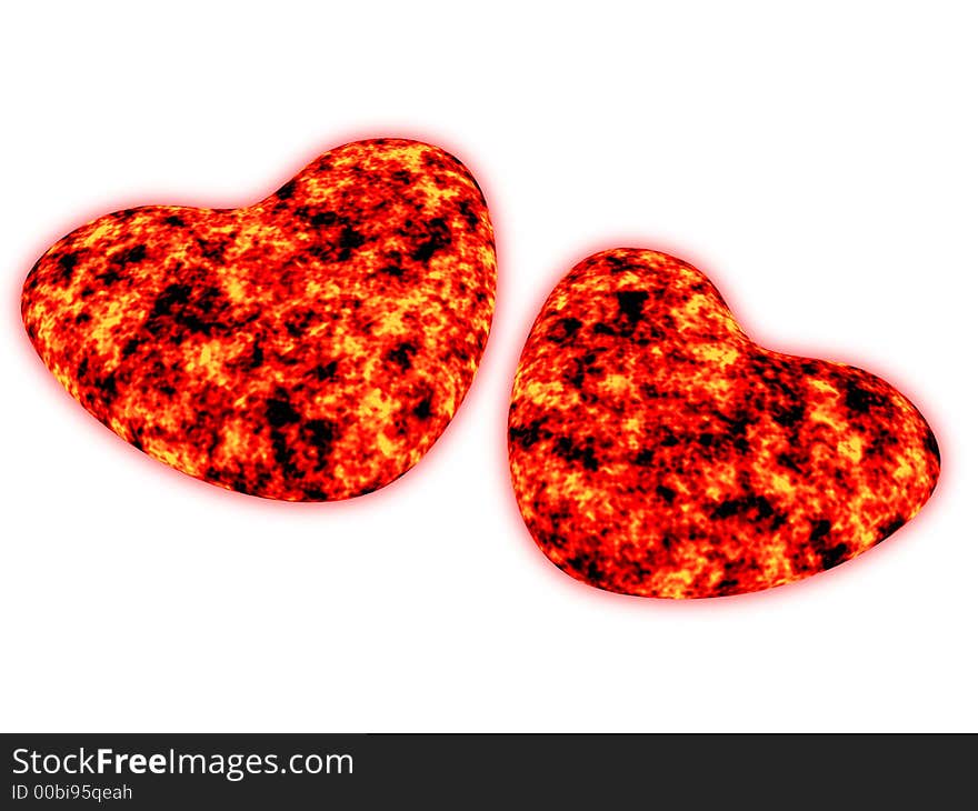 Two decaying hearts - isolated on a white background. Two decaying hearts - isolated on a white background