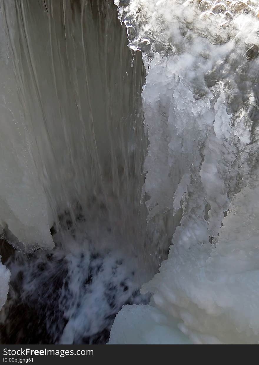 Frozen waterfall thawing