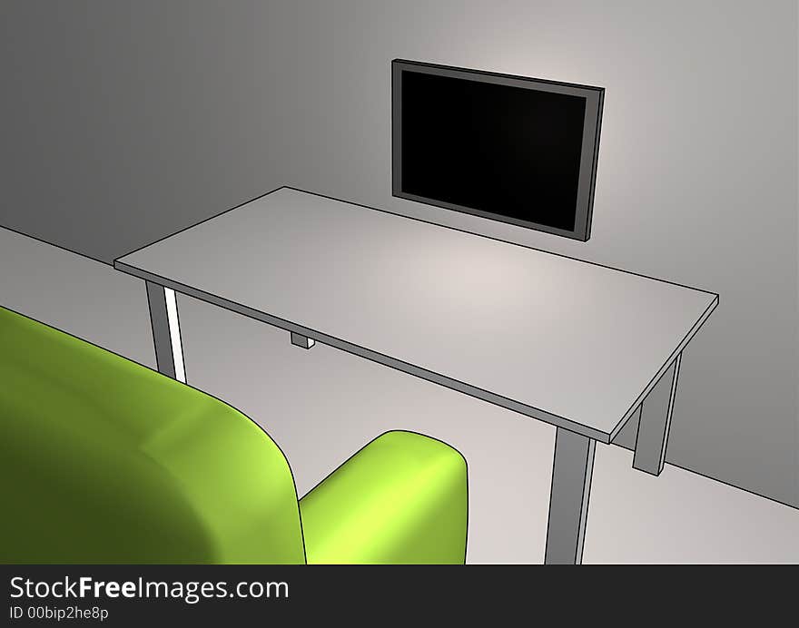 Illustration of Chair, Table and Display. Illustration of Chair, Table and Display