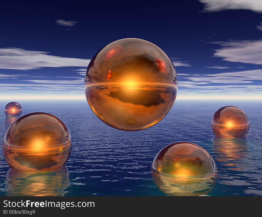 Rising golden balls - digital artwork. Rising golden balls - digital artwork.