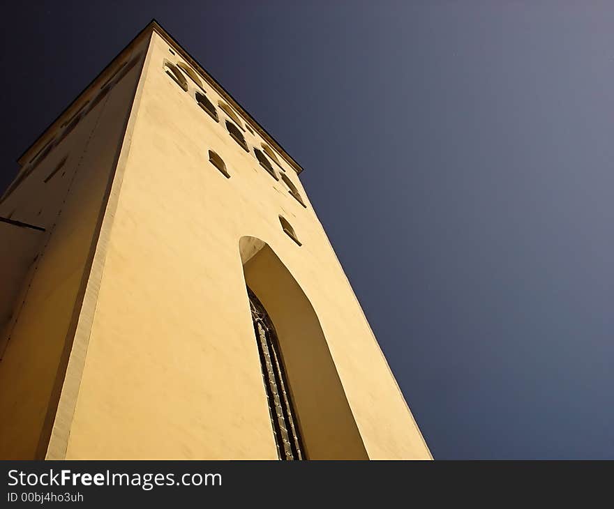 High tower of a church in Tallinn. High tower of a church in Tallinn