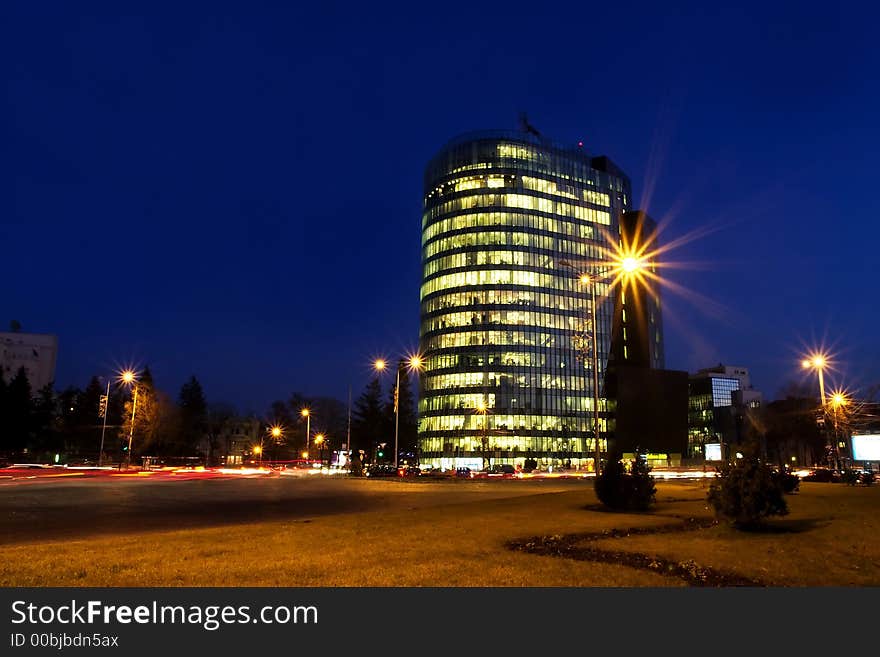 Business lighted building in Bucharest - Romania. Business lighted building in Bucharest - Romania