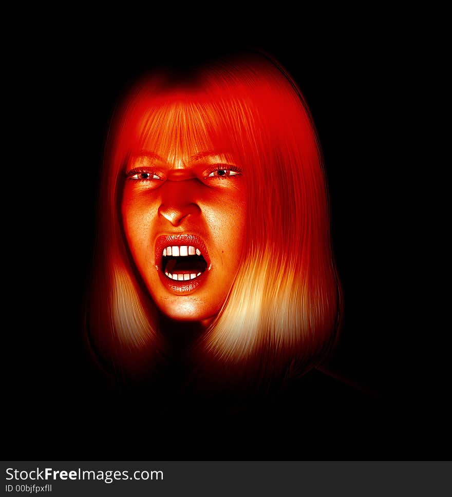 A women's face who is either screaming or is angry. A women's face who is either screaming or is angry.