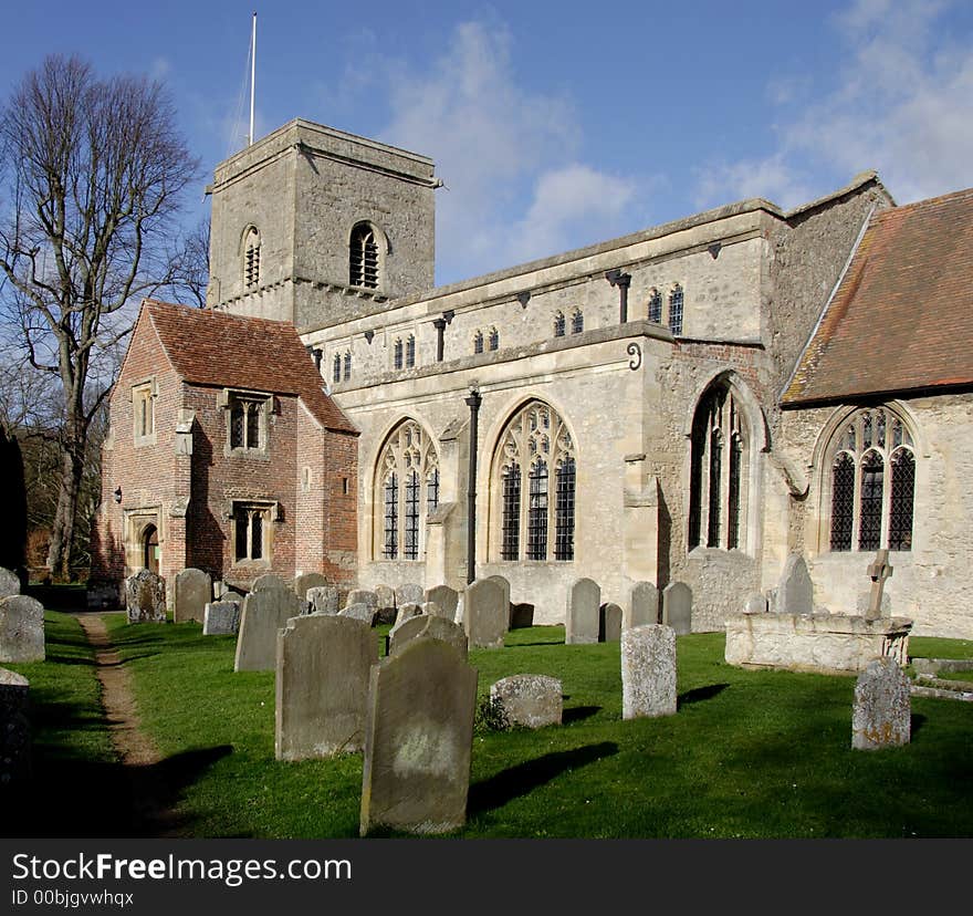 Ancient English Church and Graveyard with Medieval entrance building. Ancient English Church and Graveyard with Medieval entrance building