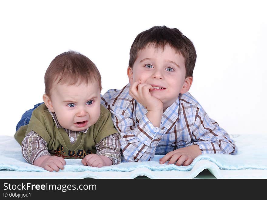 Angry baby and happy boy portrait. Angry baby and happy boy portrait