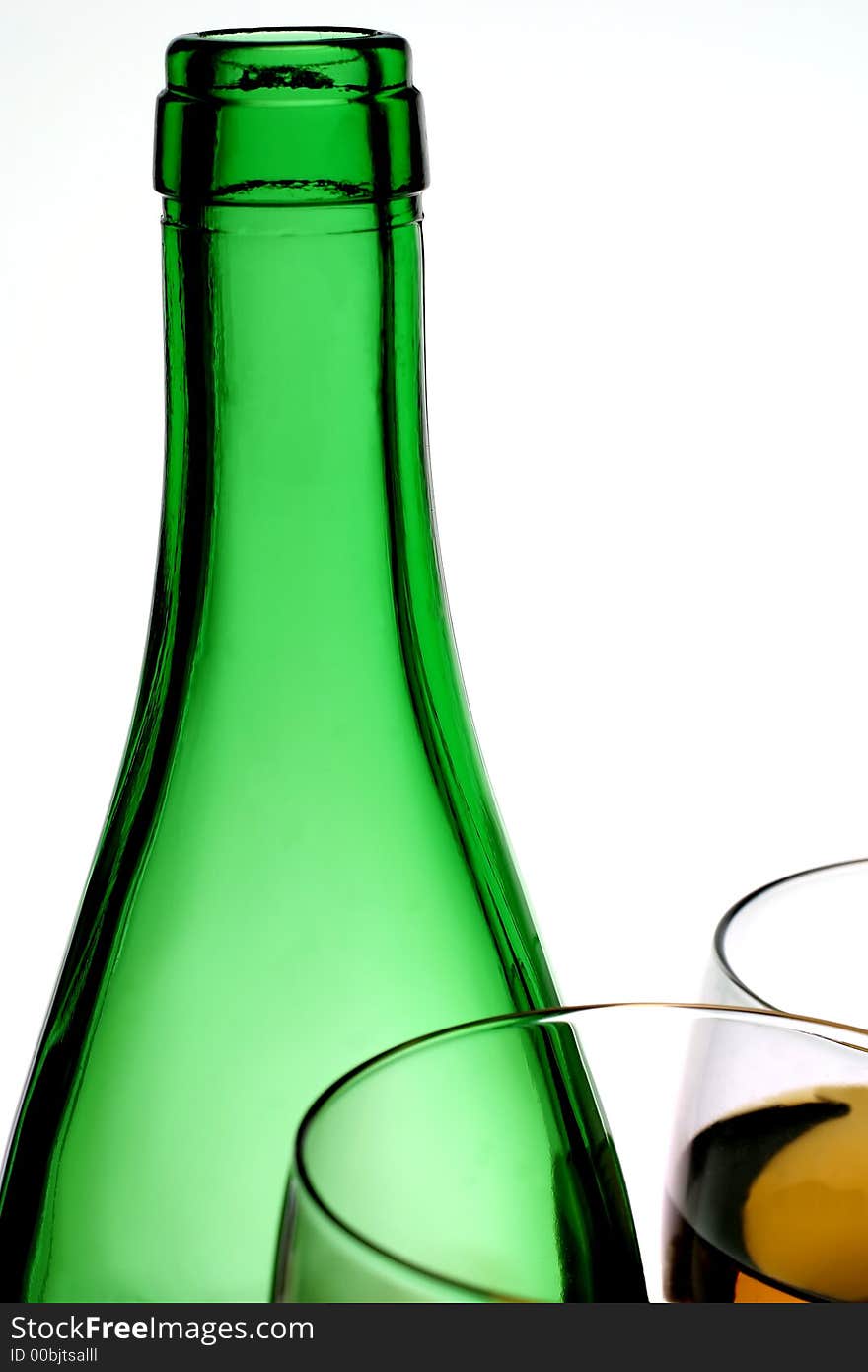 Green Wine Bottle & Two Glasses