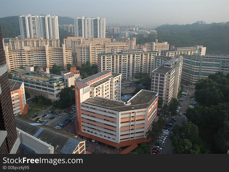 morning sun light shine on apartments. morning sun light shine on apartments