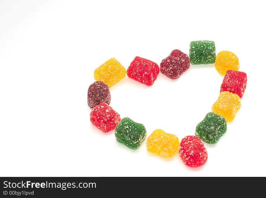 Heart of fruit candy. White background isolated. Heart of fruit candy. White background isolated