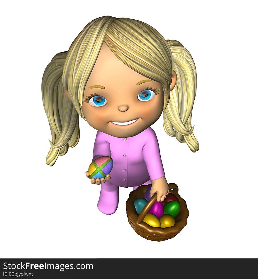 Baby with Basket of Easter Eggs.
Colorful Easter eggs in red, pink, blue, yellow, and purple.