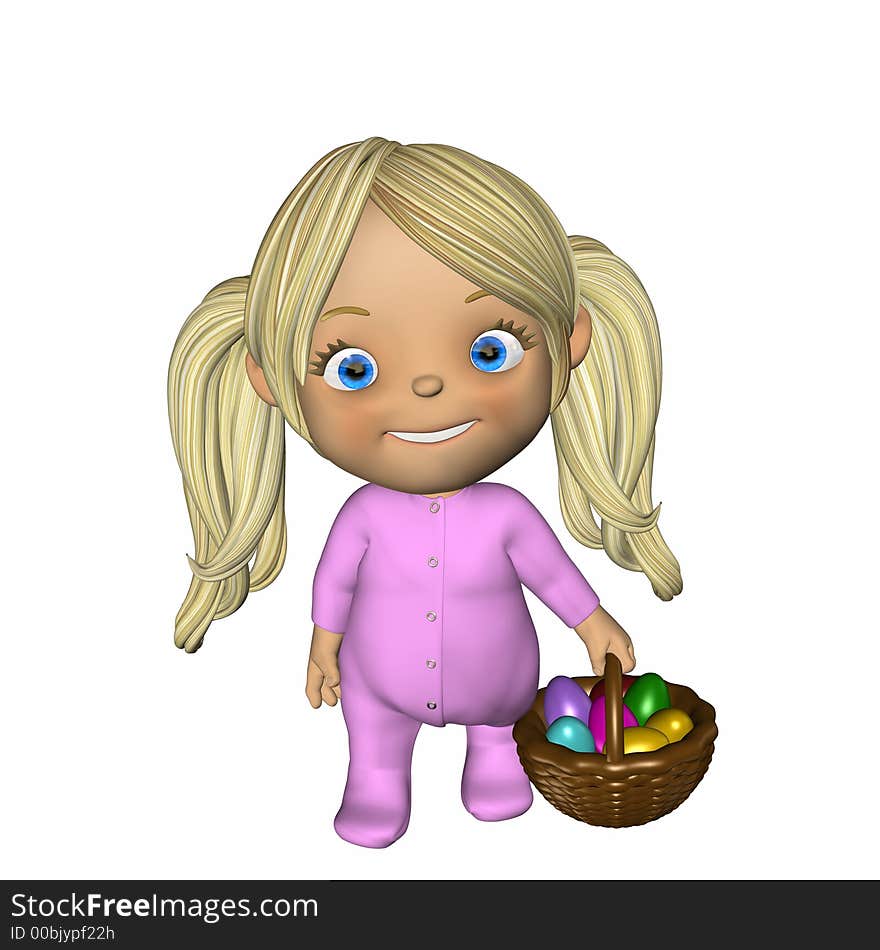 Baby with Basket of Easter Eggs.
Colorful Easter eggs in red, pink, blue, yellow, and purple.