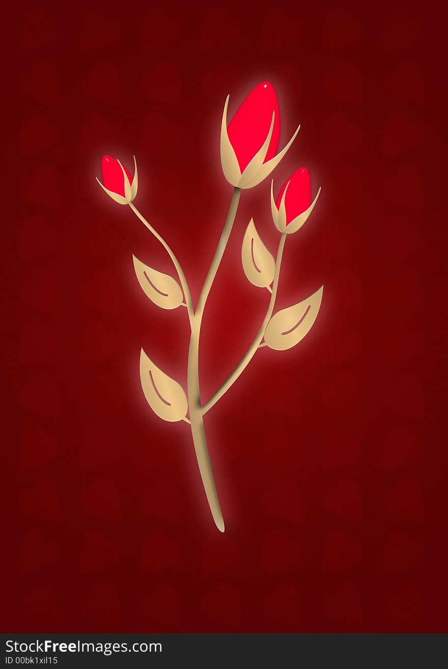 Gold abstract flower with hearts on a red stylish heart background. Gold abstract flower with hearts on a red stylish heart background