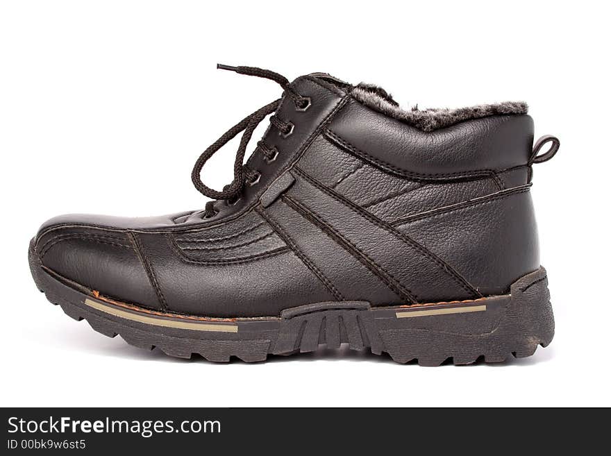 Left man s winter leather a boot of darkly brown color