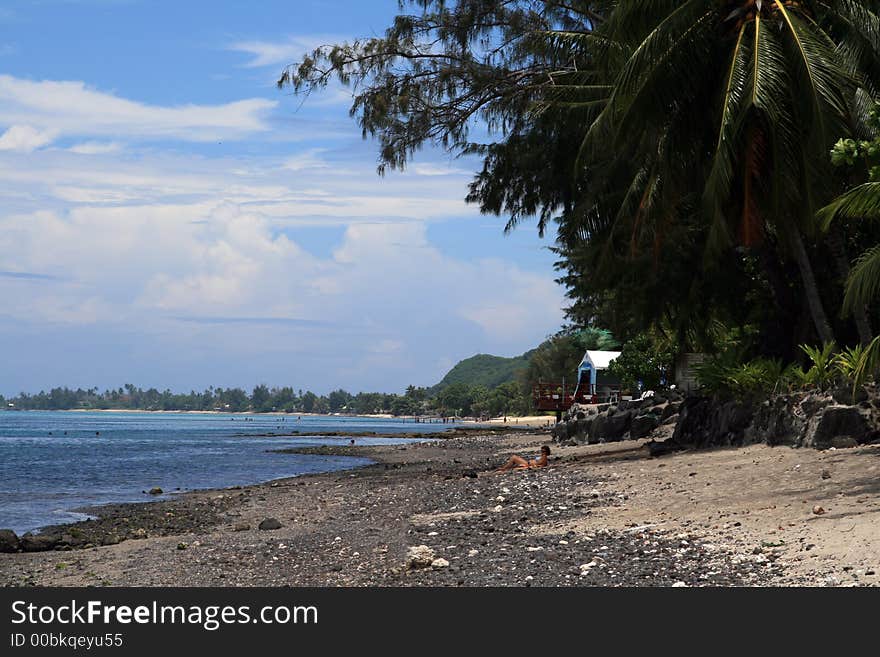 Rocky tropical beach in Tahiti