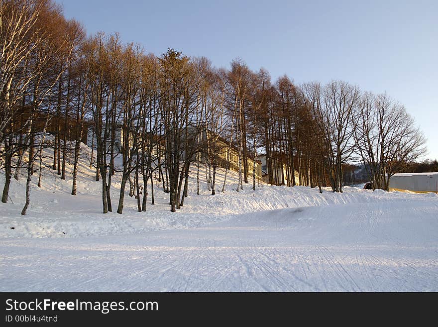 Pile of snow with blue sky, winter scenery