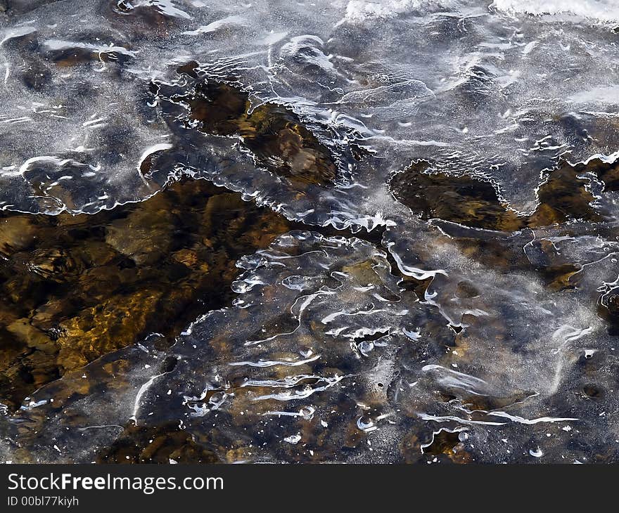 Beautiful forest frozen stream