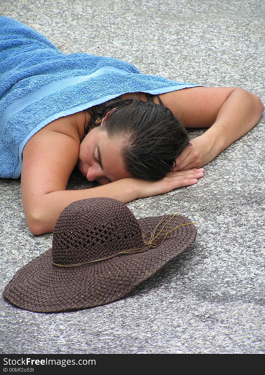 Girl sleeping on the rocks. Girl sleeping on the rocks