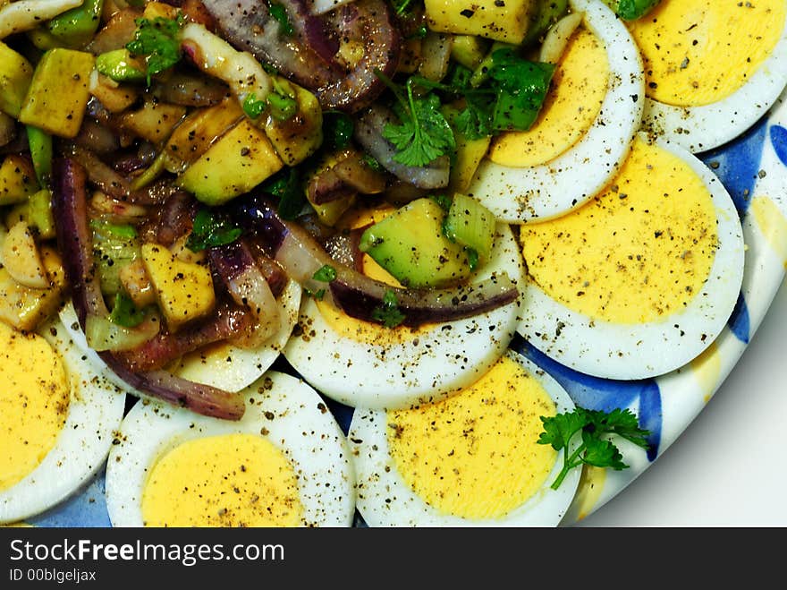 Closeup of detail of eggs salad on plate