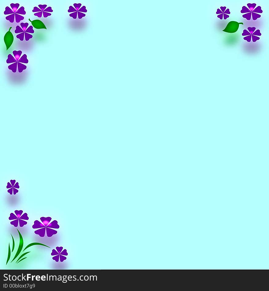 Purple flower border around note paper blue background. Purple flower border around note paper blue background